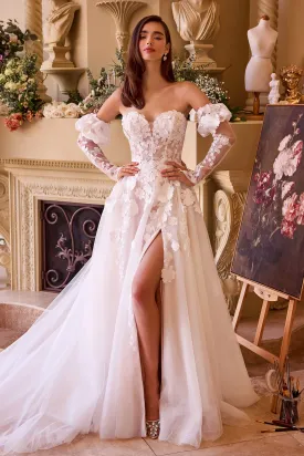 3D Floral Strapless Glove Bridal Gown by Ladivine WL017 - Outlet