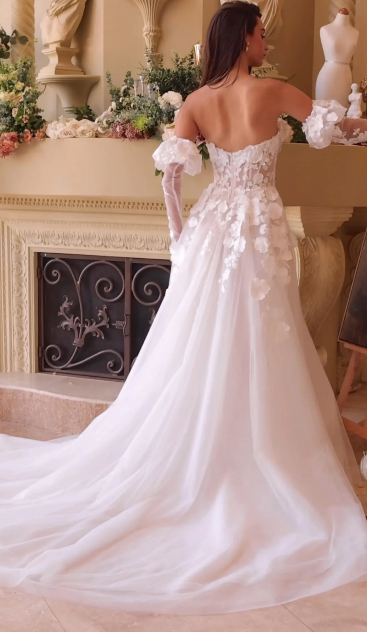 3D Floral Strapless Glove Bridal Gown by Ladivine WL017 - Outlet