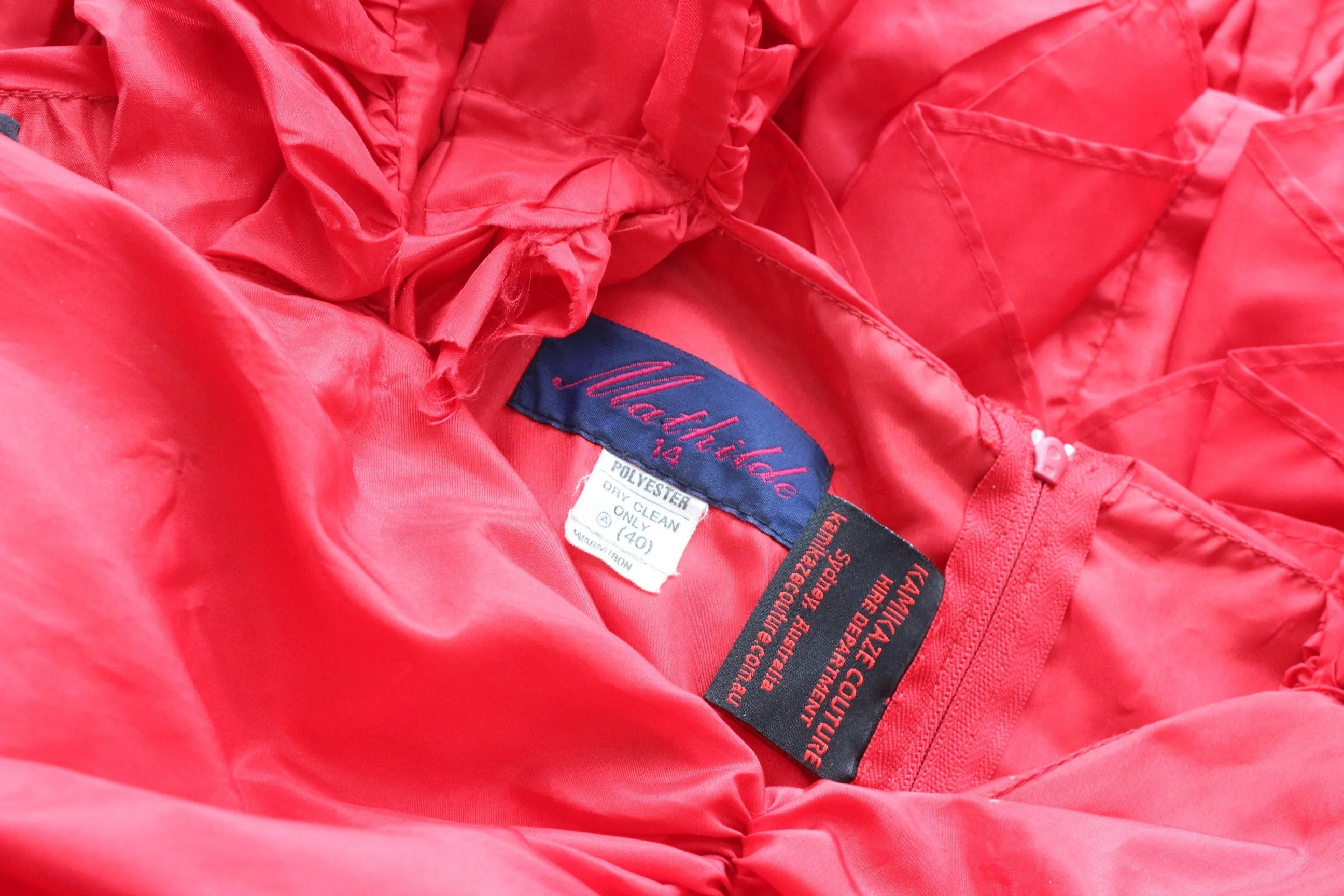 80s Red Ruched Taffeta Puff Party Dress