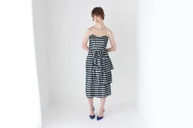 80s Silver Metallic Striped Lamé Bustier Ruffle Dress