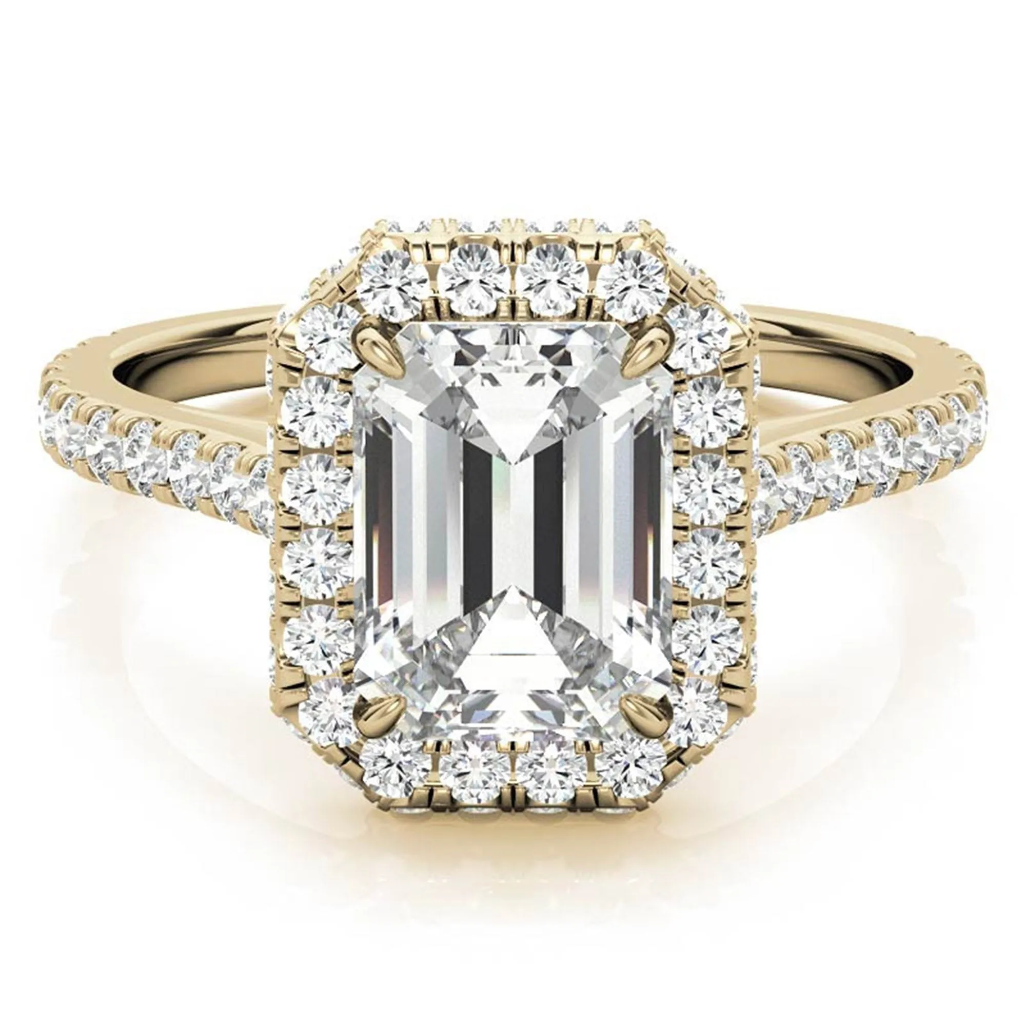 Adjustable  Sterling Silver Engagement Yellow Gold Emerald-Cut Ring For Woman