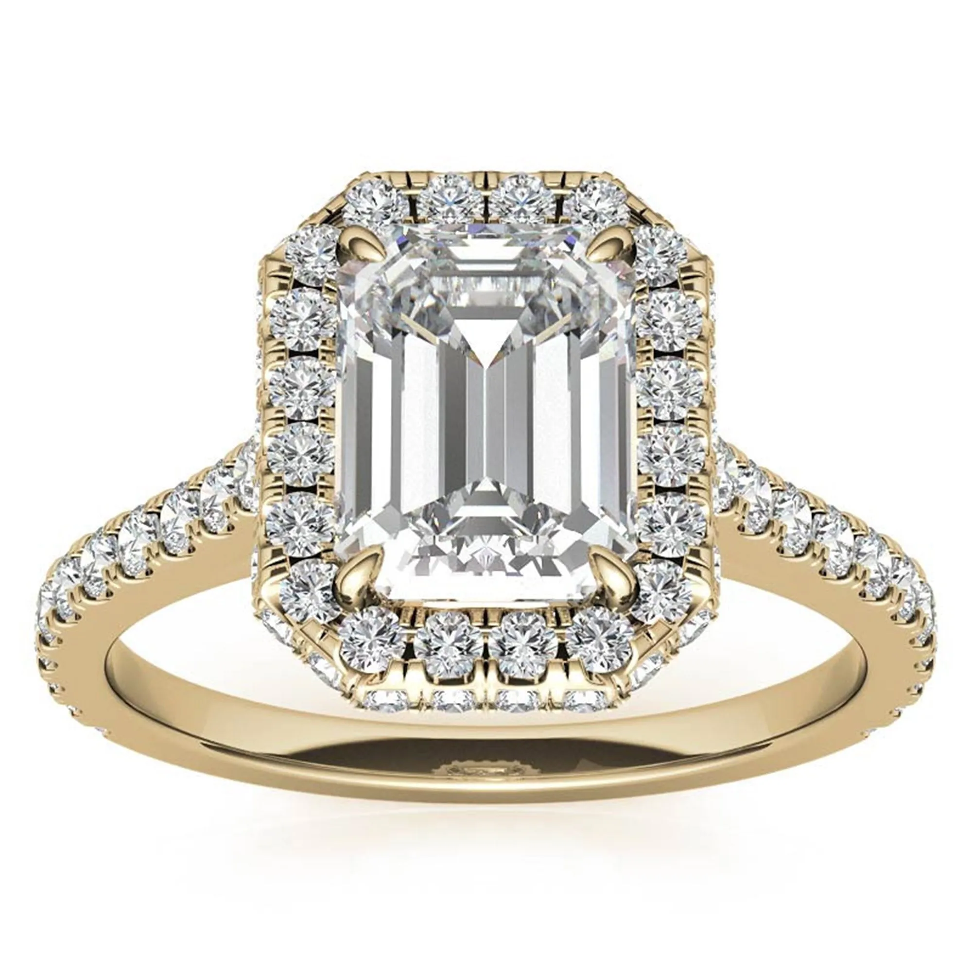 Adjustable  Sterling Silver Engagement Yellow Gold Emerald-Cut Ring For Woman