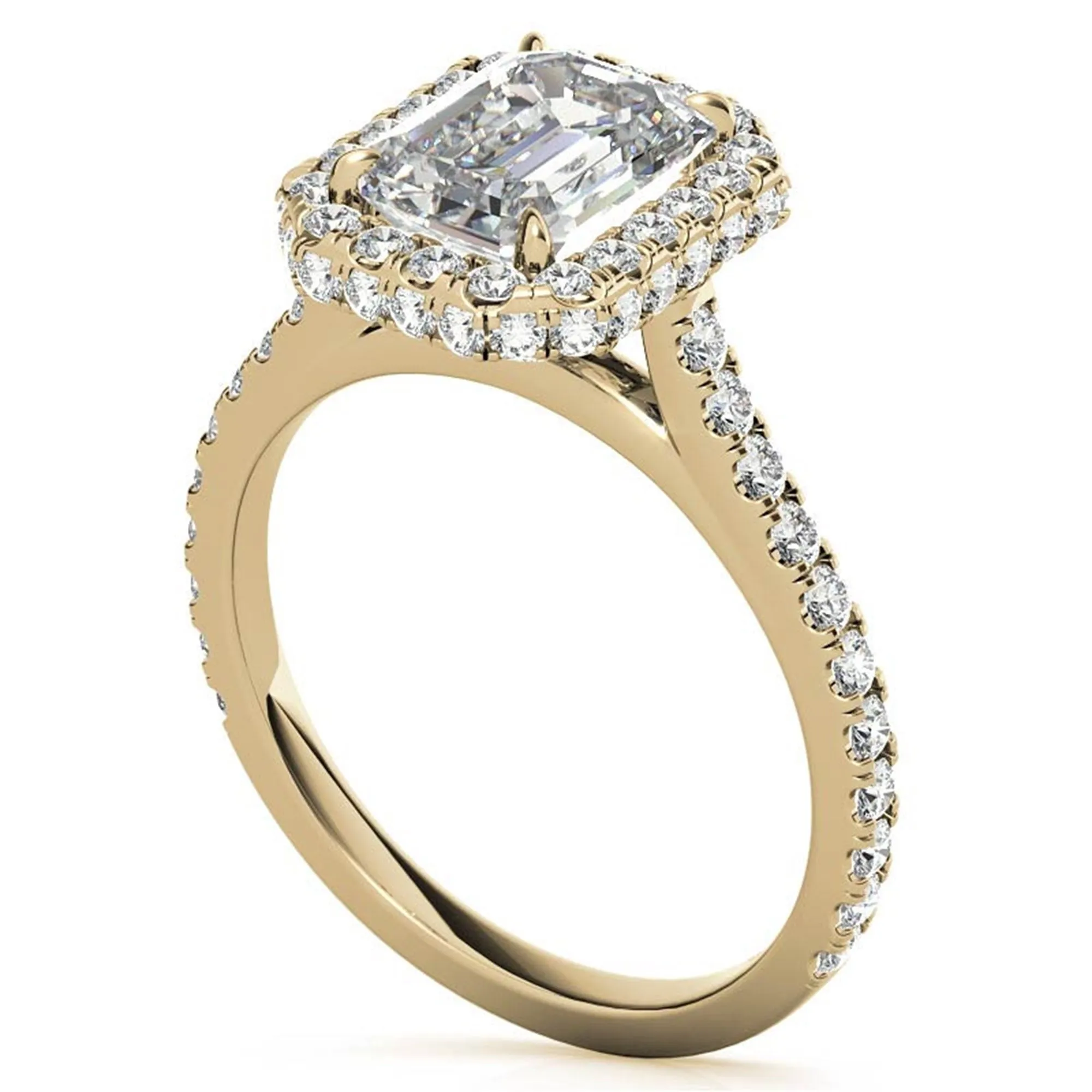 Adjustable  Sterling Silver Engagement Yellow Gold Emerald-Cut Ring For Woman