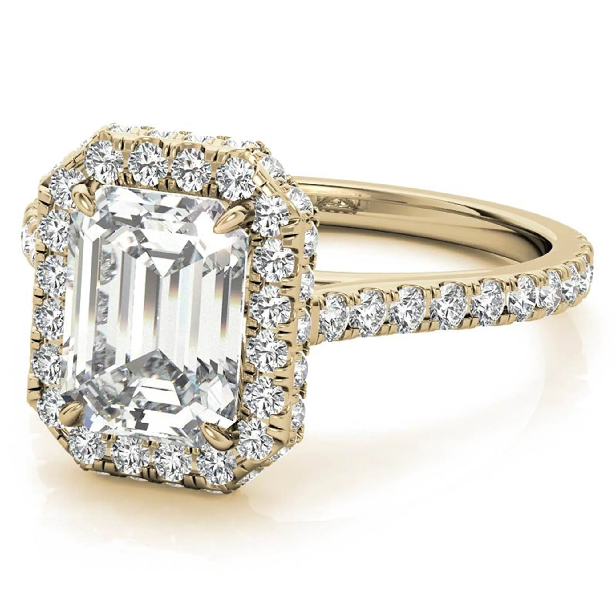 Adjustable  Sterling Silver Engagement Yellow Gold Emerald-Cut Ring For Woman
