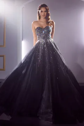 BADAZZLE Black Multi-Colour Gem Detail A Line Ballgown Formal Dress