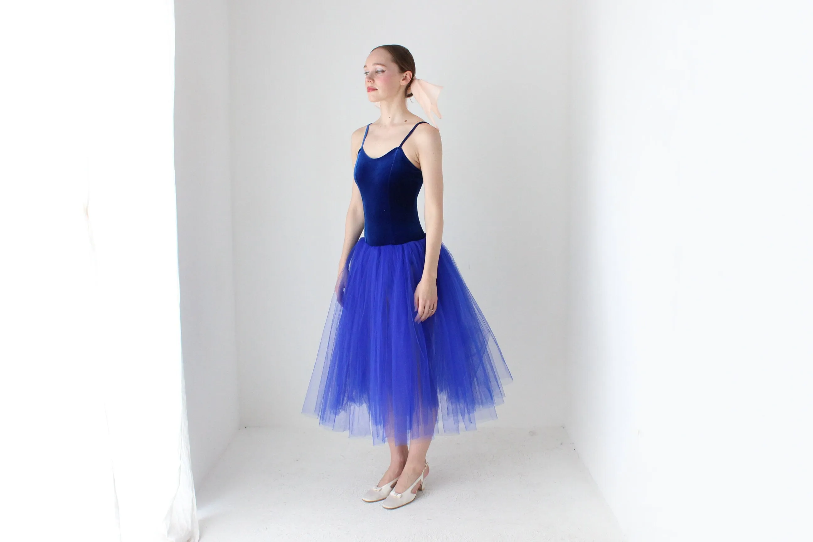 BALLETCORE 2000s Cobalt Tulle & Velvet Tutu Costume Dress