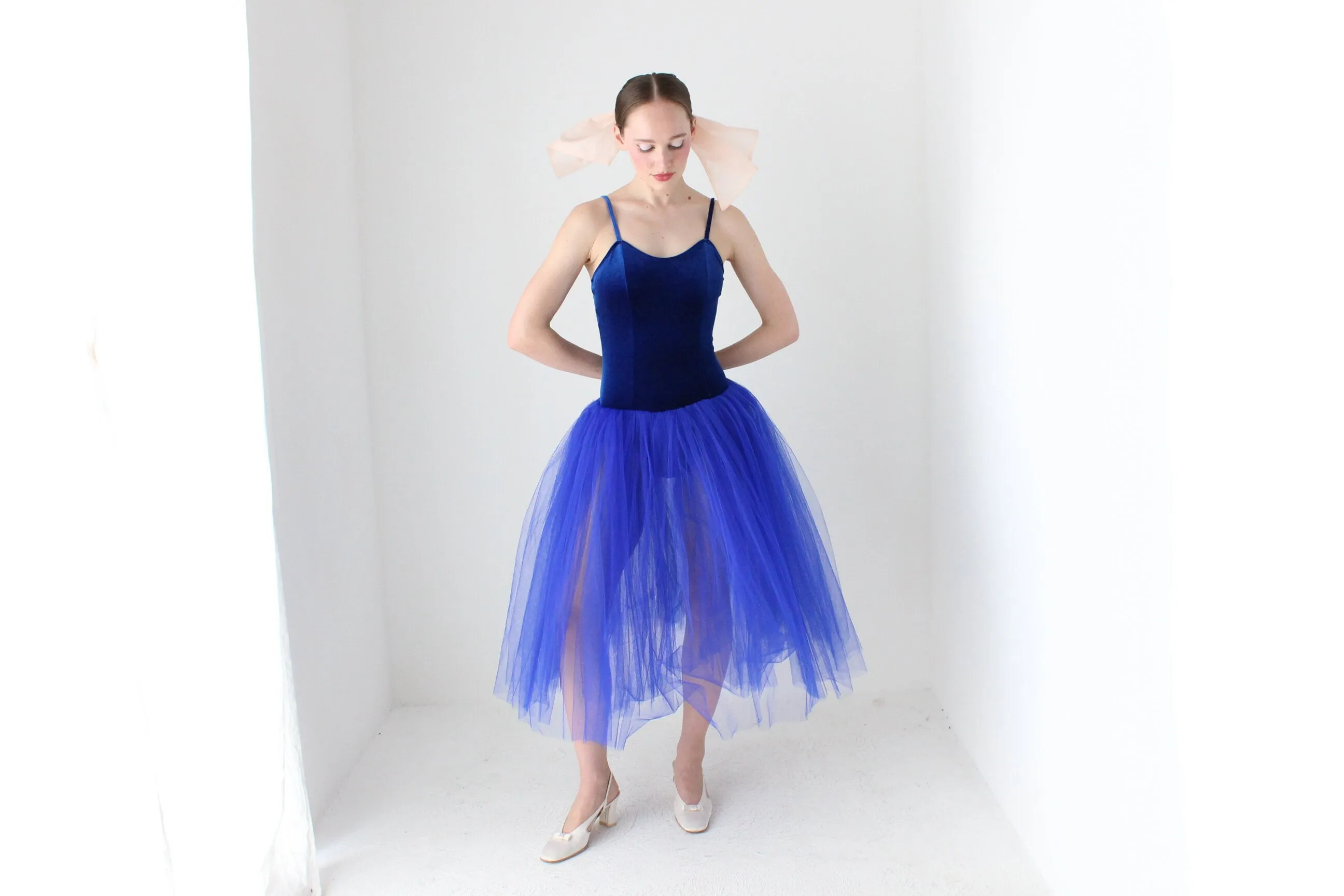 BALLETCORE 2000s Cobalt Tulle & Velvet Tutu Costume Dress