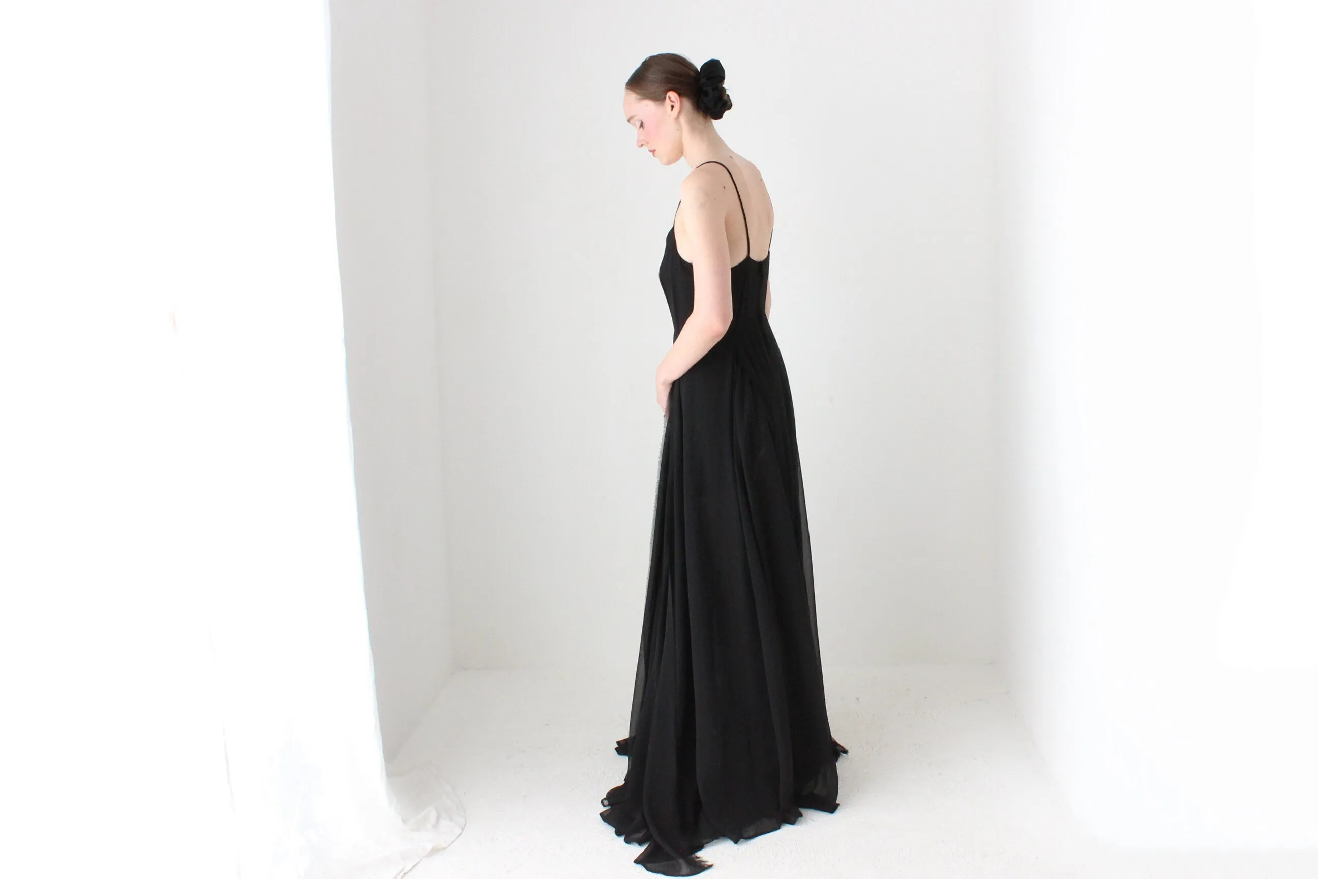 BALLETCORE Y2K Designer 'Religion' Dramatic Layered Crepe Chiffon Formal Gown