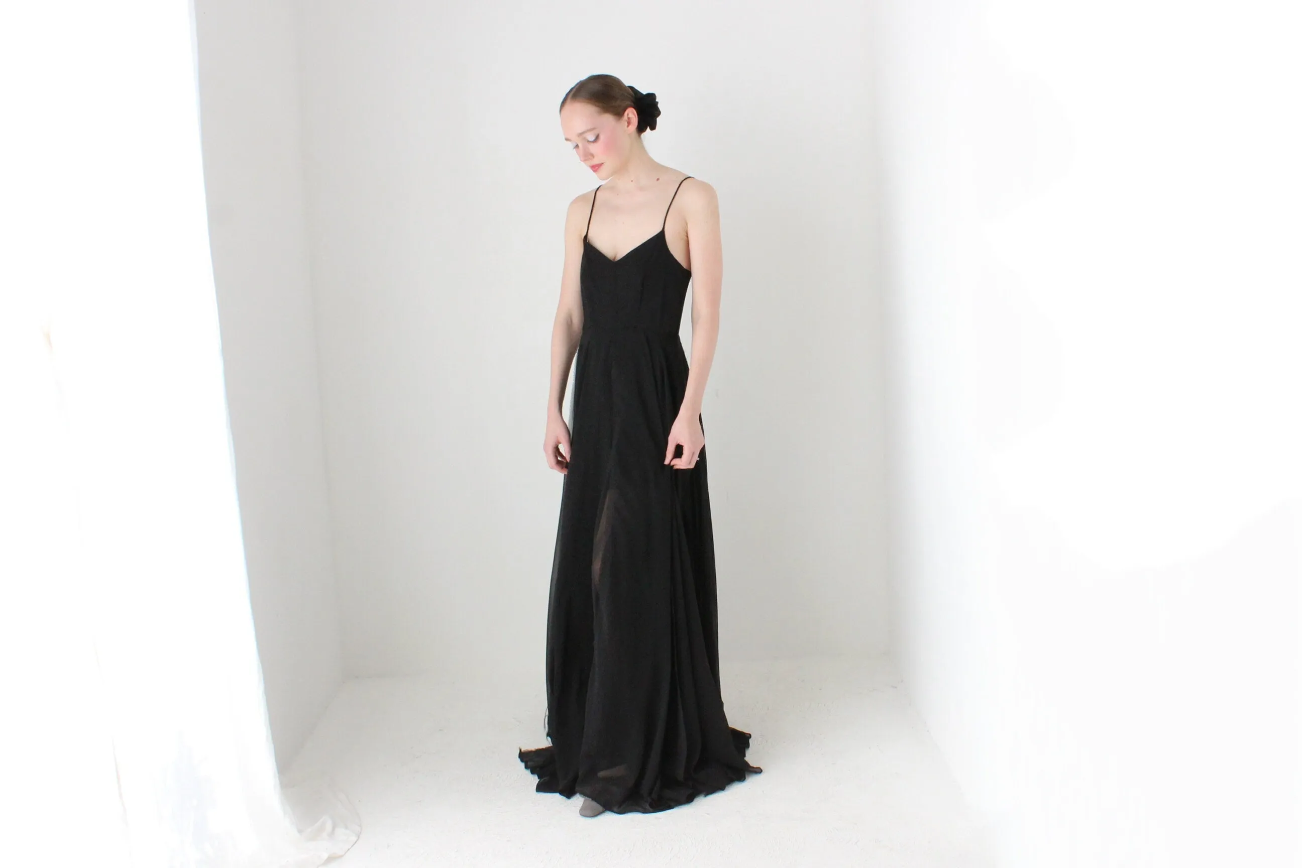 BALLETCORE Y2K Designer 'Religion' Dramatic Layered Crepe Chiffon Formal Gown