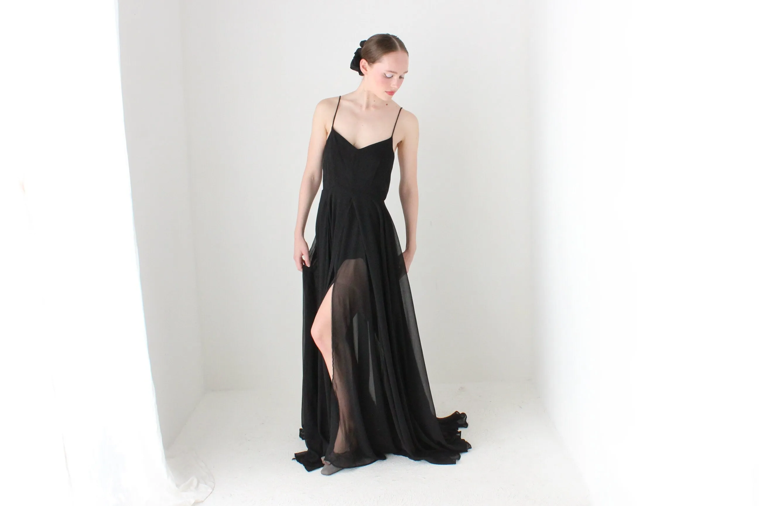 BALLETCORE Y2K Designer 'Religion' Dramatic Layered Crepe Chiffon Formal Gown