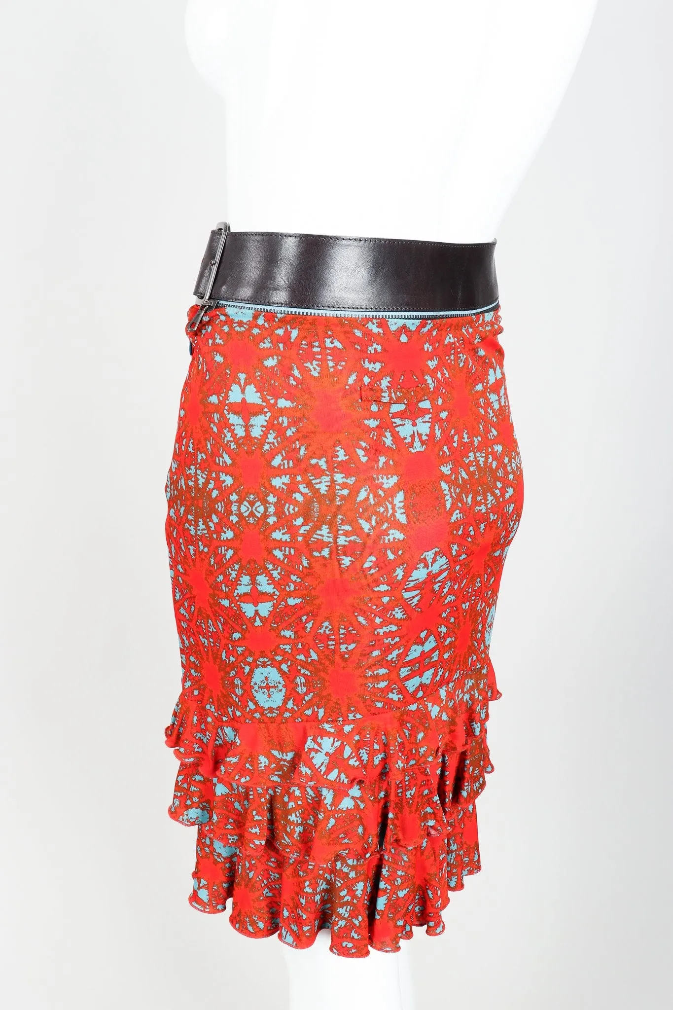 Belted Ruffle Print Skirt