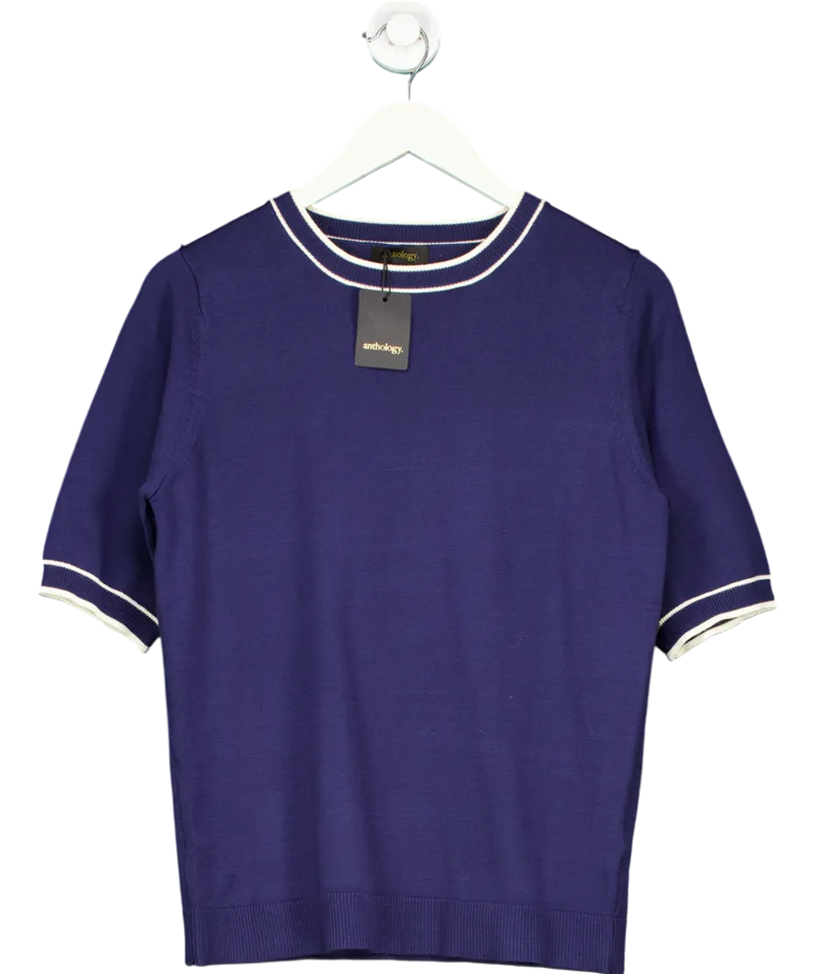Blue Anthology Contrast Trim Short Sleeve Jumper UK 12