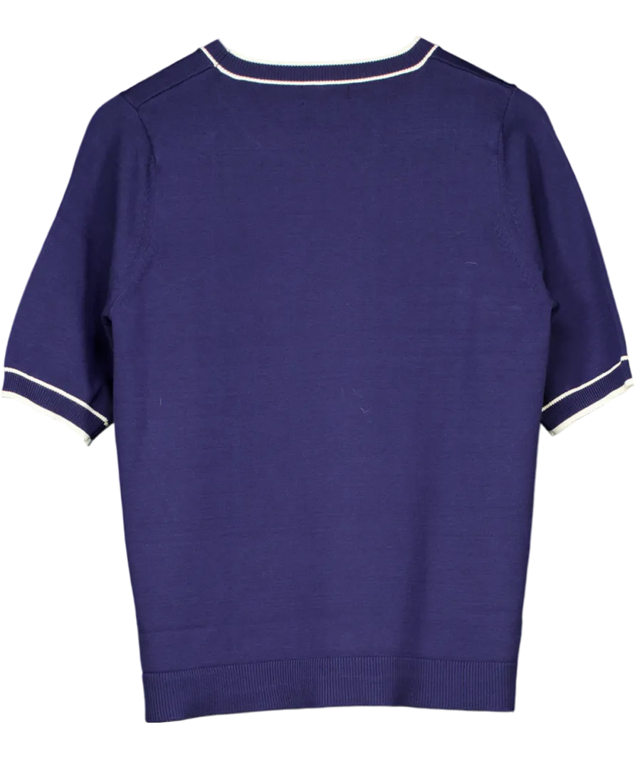 Blue Anthology Contrast Trim Short Sleeve Jumper UK 12