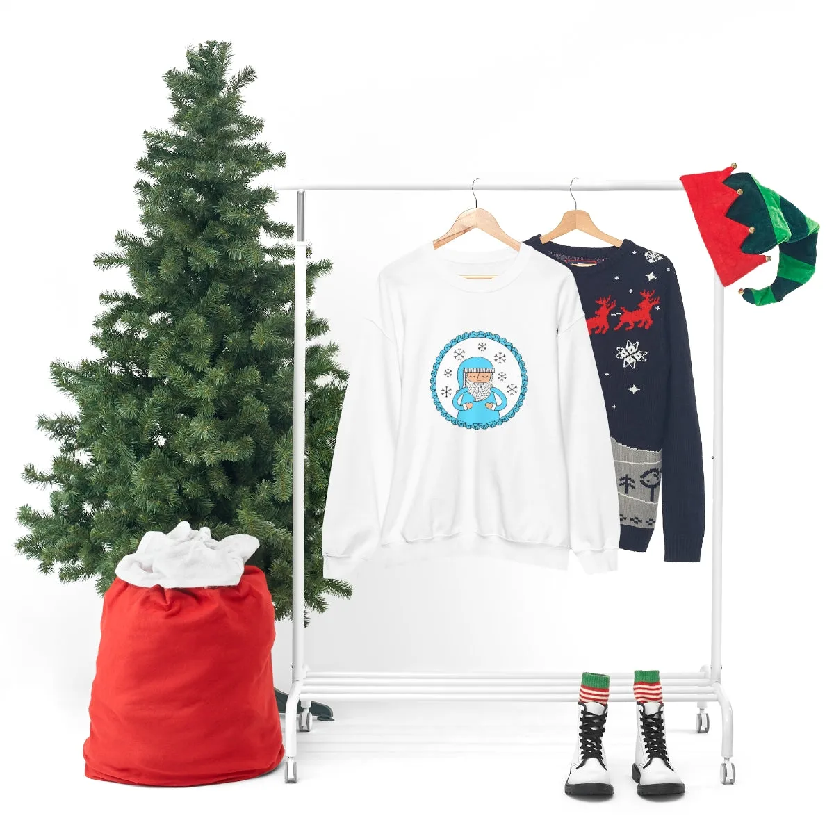 Blue Santa Claus Sweatshirt, Turquoise Santa Sweatshirt, Trendy Noel Minimalist Christmas Sweatshirt, Xmas Santa Crewneck Pastel Holiday Top