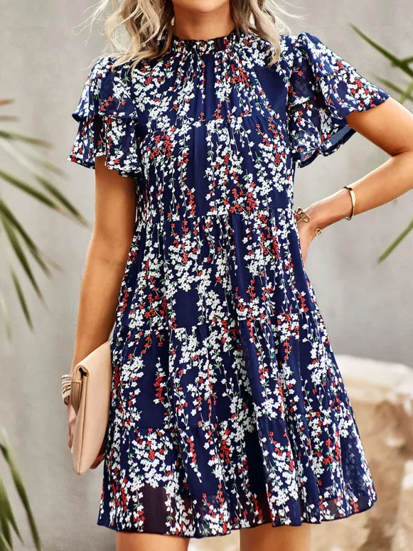 Boho-Chic Mini Dress with Butterfly Sleeves and Ruffle Details