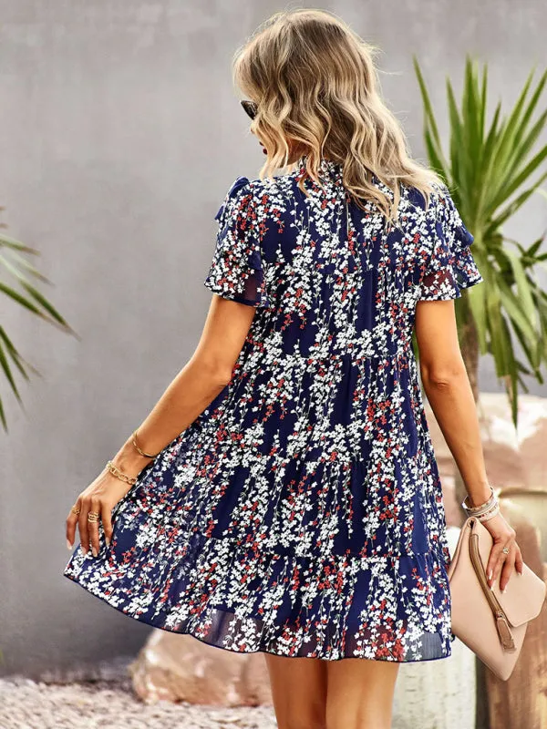 Boho-Chic Mini Dress with Butterfly Sleeves and Ruffle Details