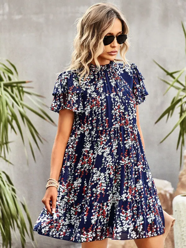 Boho-Chic Mini Dress with Butterfly Sleeves and Ruffle Details