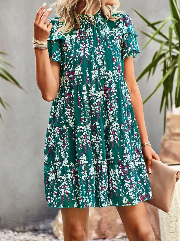 Boho-Chic Mini Dress with Butterfly Sleeves and Ruffle Details