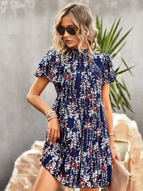 Boho-Chic Mini Dress with Butterfly Sleeves and Ruffle Details