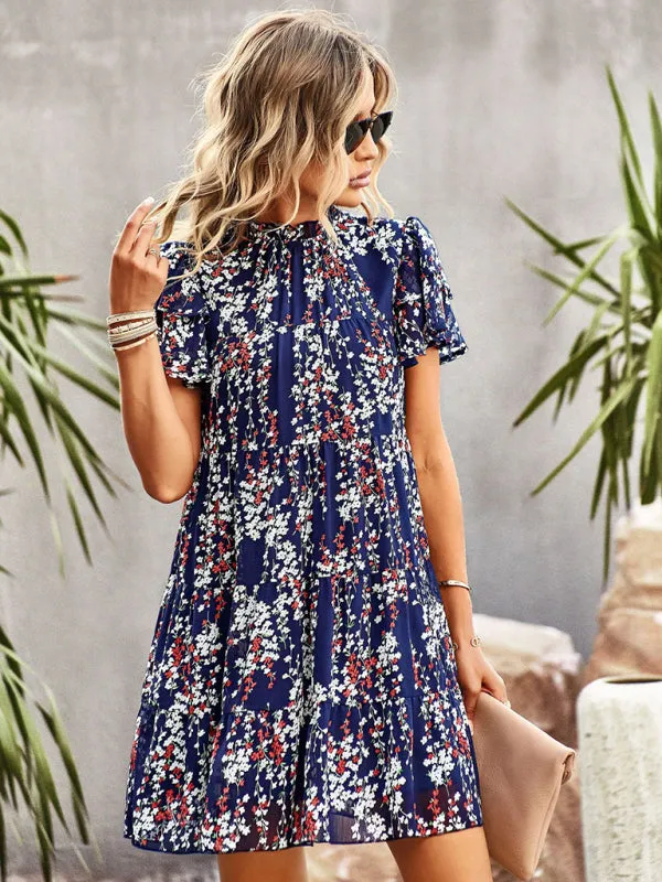 Boho-Chic Mini Dress with Butterfly Sleeves and Ruffle Details