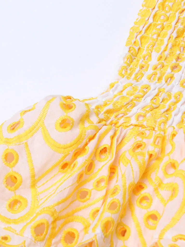 Cotton Smocked Layered Rufle Strapless Mini Dress