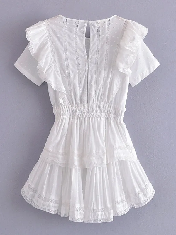 Cotton Swiss Dot Layered Mini Dress with Elastic Waistband