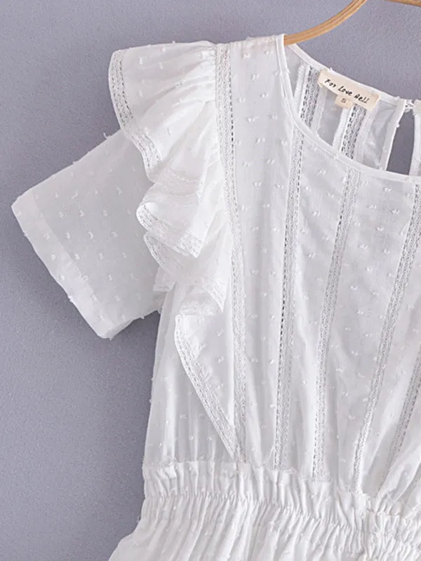 Cotton Swiss Dot Layered Mini Dress with Elastic Waistband