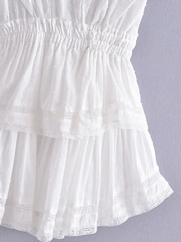 Cotton Swiss Dot Layered Mini Dress with Elastic Waistband