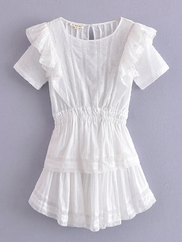 Cotton Swiss Dot Layered Mini Dress with Elastic Waistband