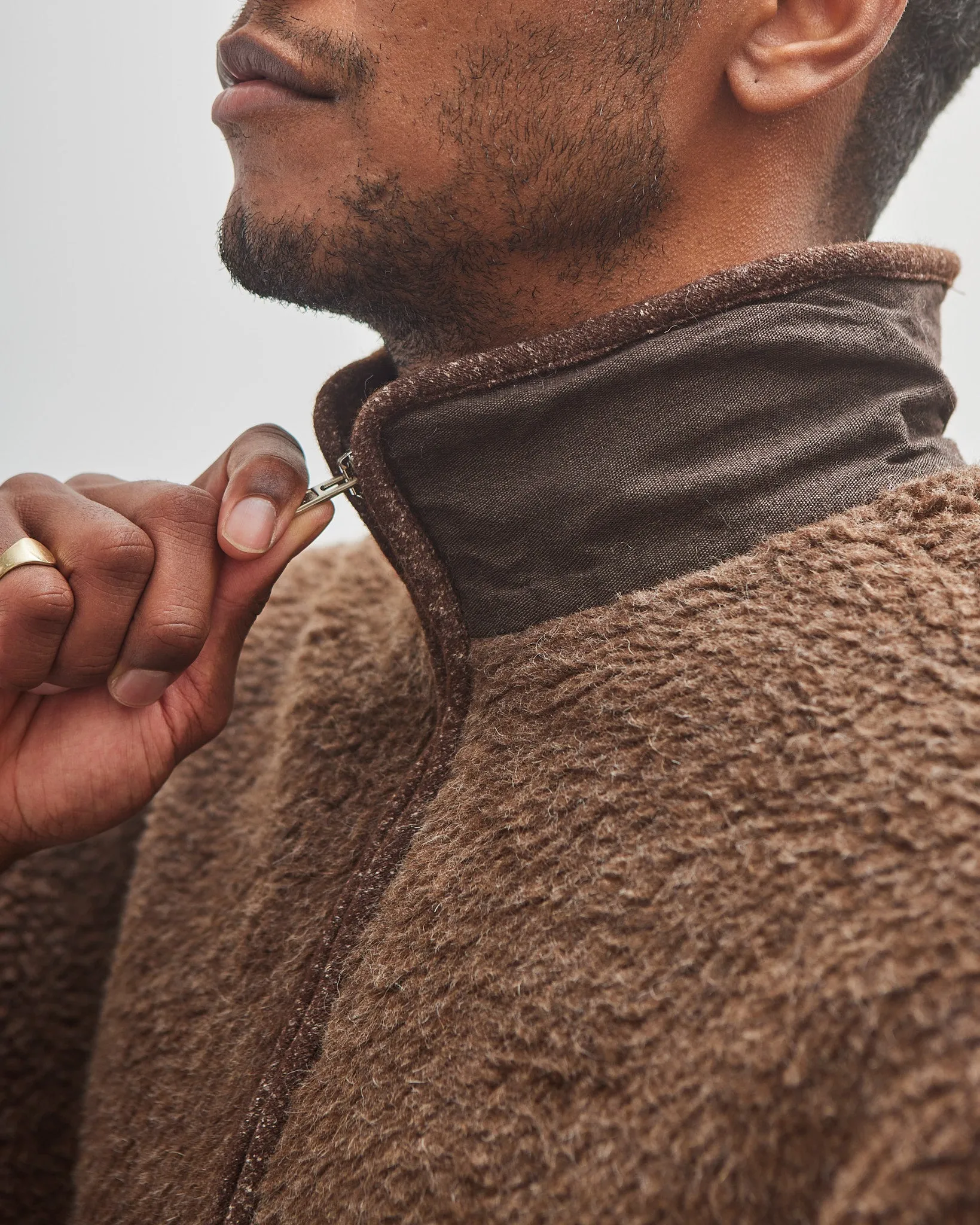 Evan Kinori Fleece Jacket, Undyed Brown