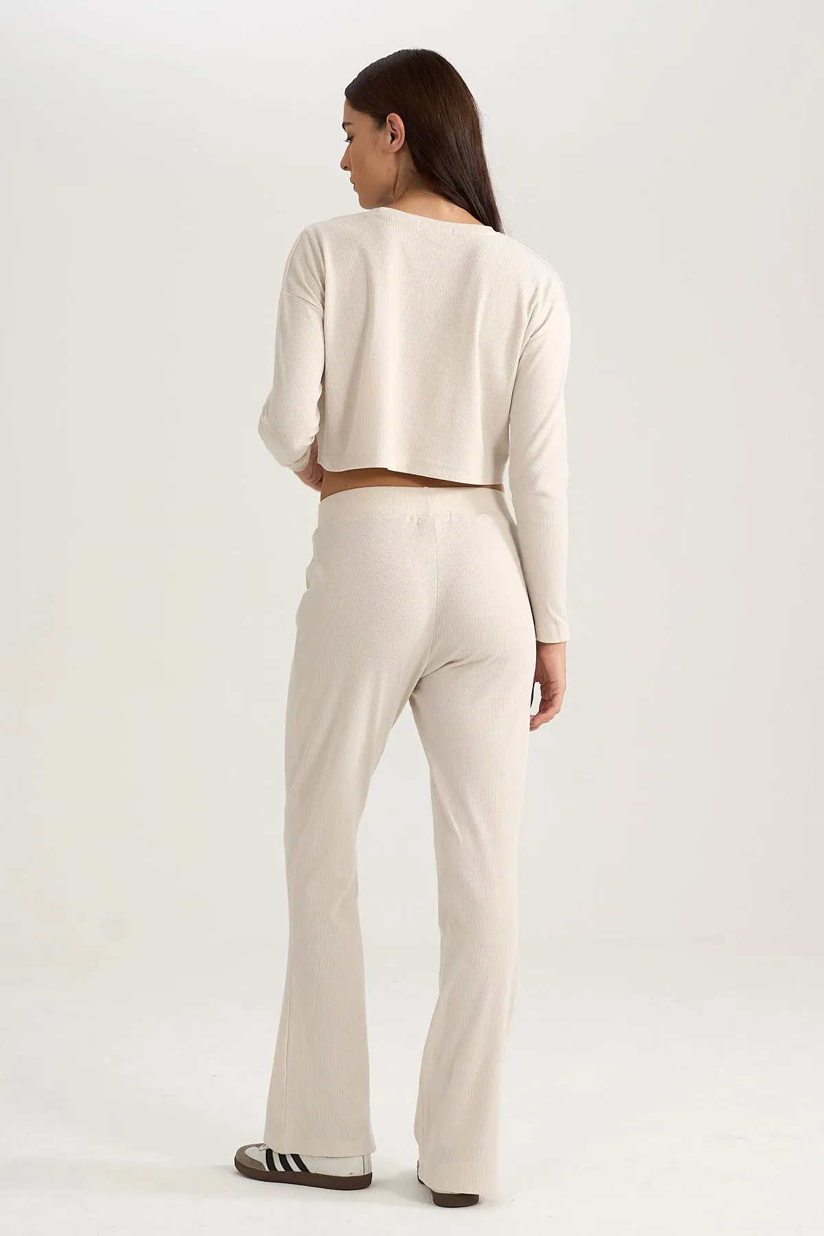 Flared Rib Pants in Stone