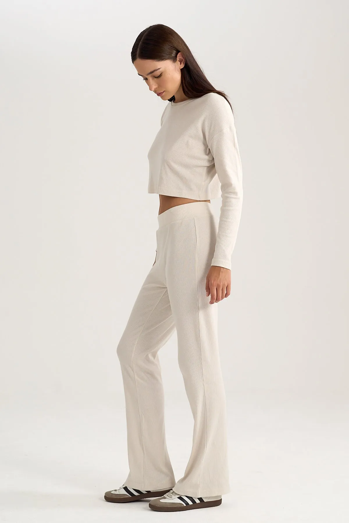 Flared Rib Pants in Stone