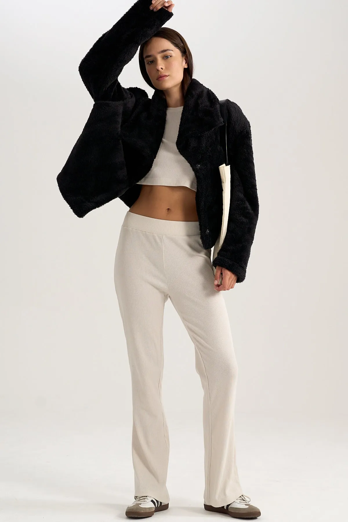 Flared Rib Pants in Stone
