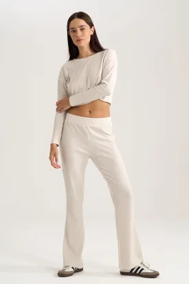Flared Rib Pants in Stone