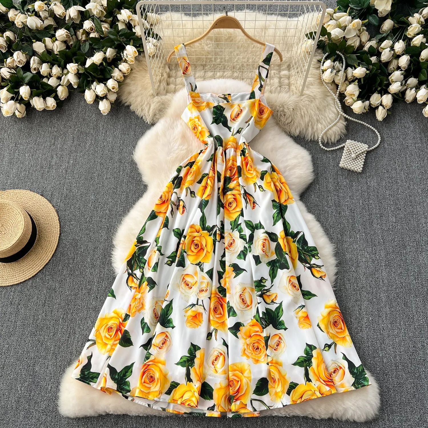 Floral Printed Single-breasted Slip Dress