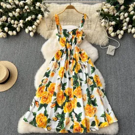 Floral Printed Single-breasted Slip Dress