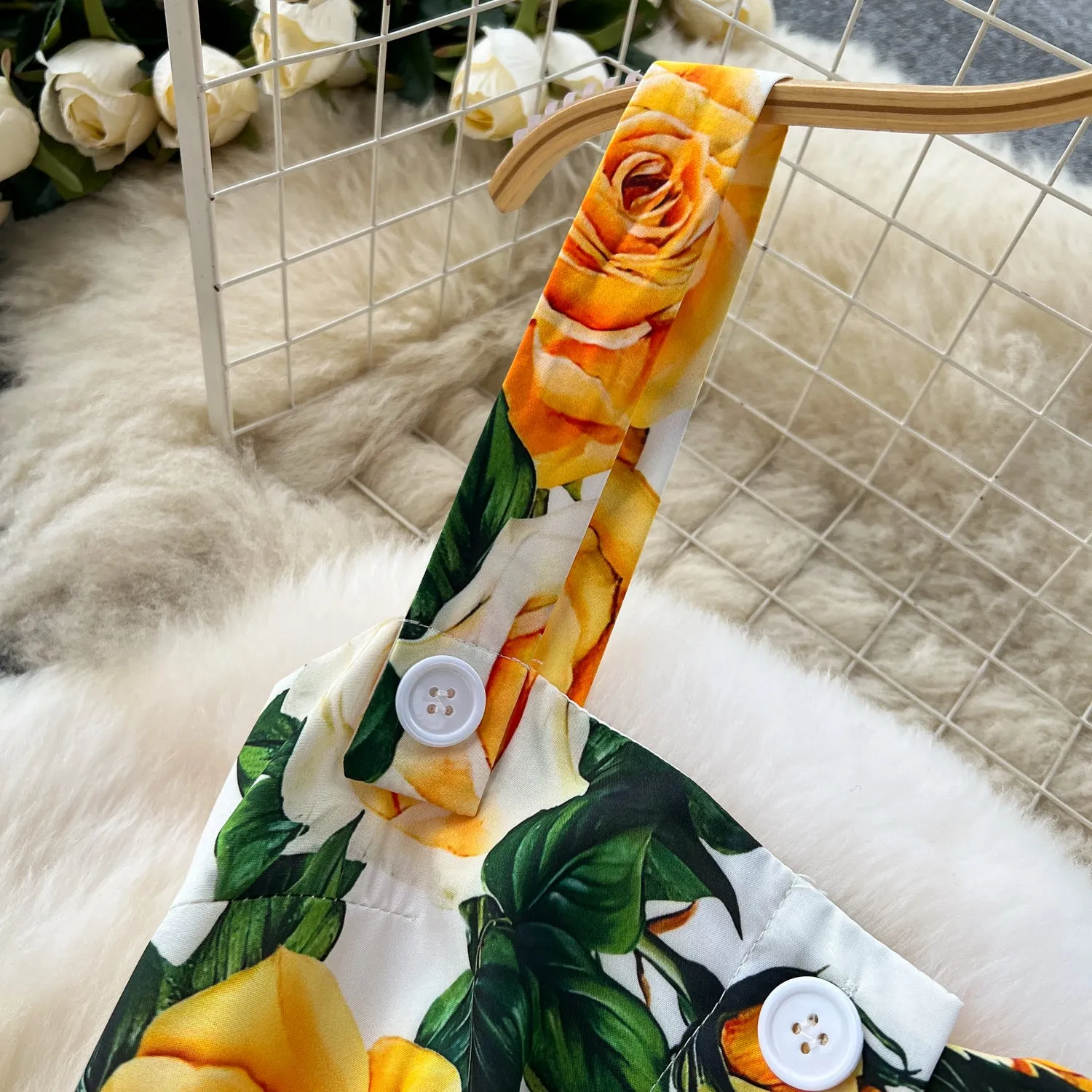 Floral Printed Single-breasted Slip Dress