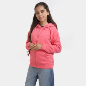 Girls Knitted Hooded Jacket - Pink