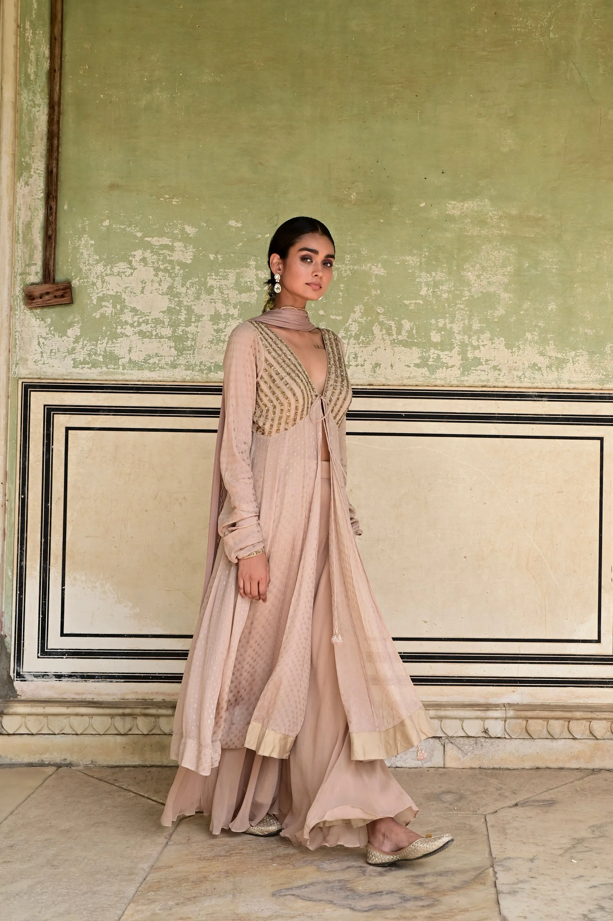 Gulnaar Zari & Sequin Font-Slit Anarkali Set