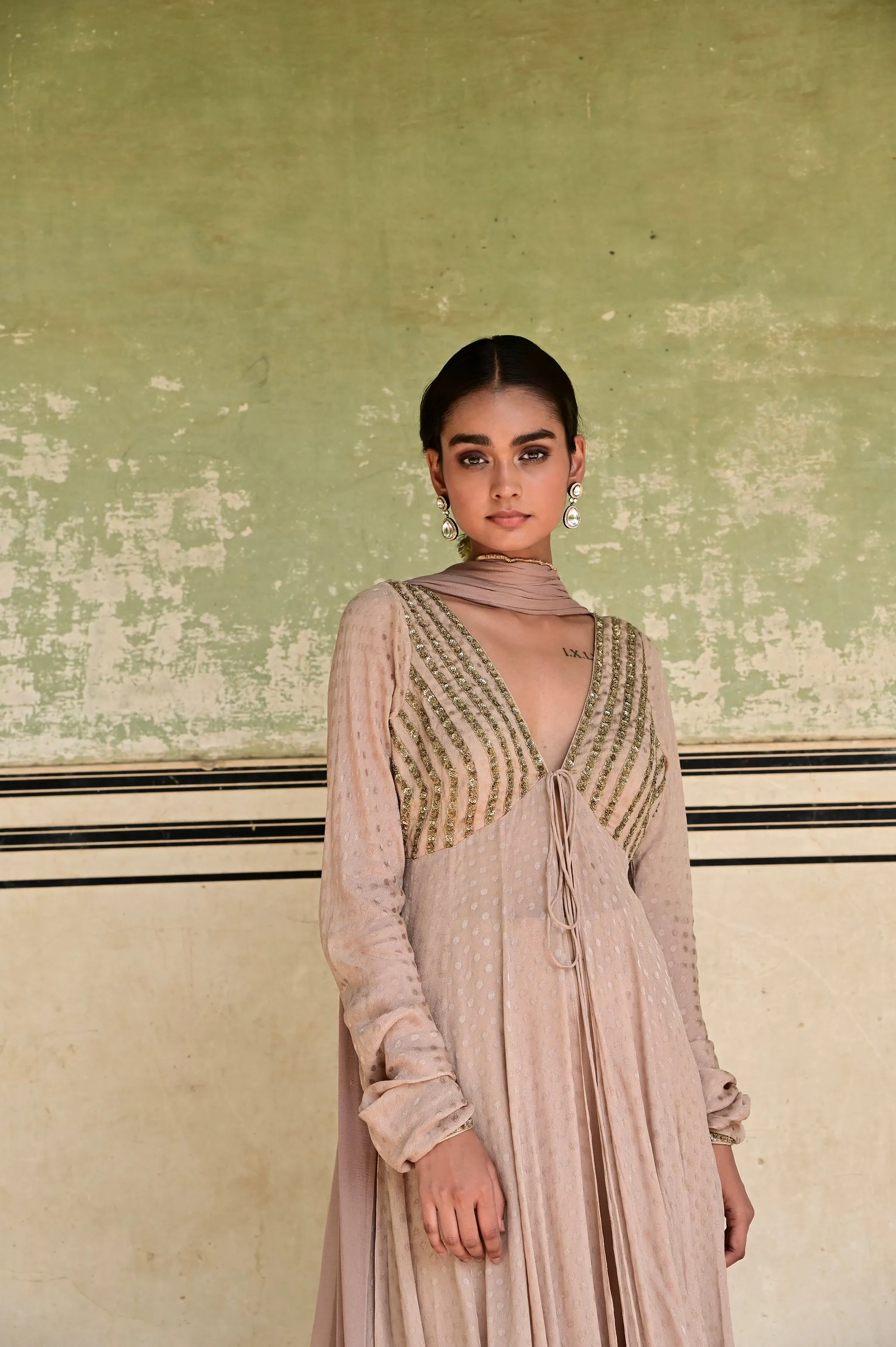 Gulnaar Zari & Sequin Font-Slit Anarkali Set