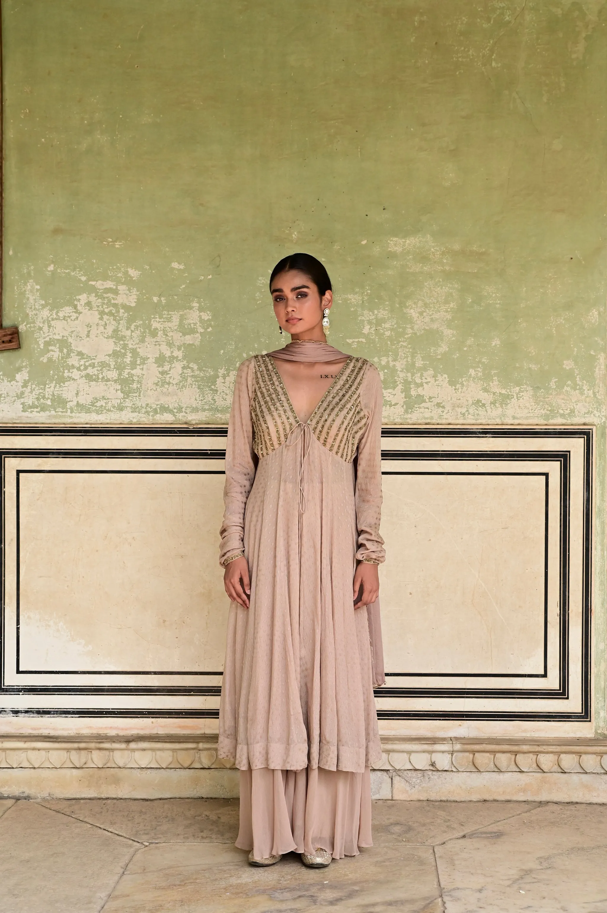 Gulnaar Zari & Sequin Font-Slit Anarkali Set