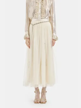 Handcrafted Sequin Tulle Midi Skirt(With Rhinestone Chain)