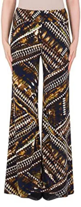 Joseph Ribkoff 184650 Brown/Multi-Color Print Wide Leg Pants