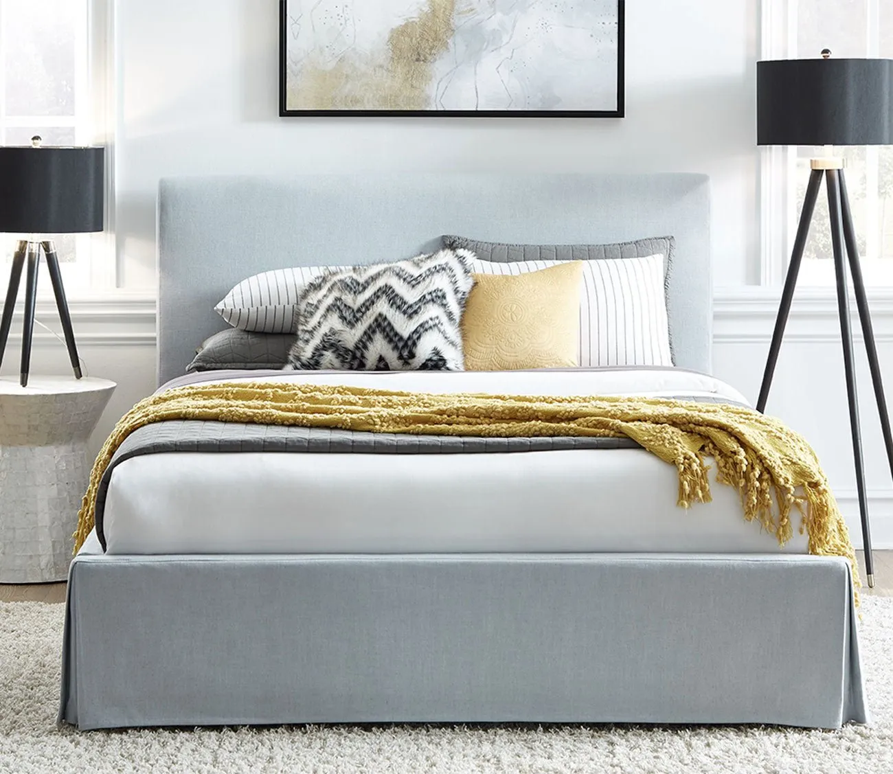 Modus Furniture Shelby Upholstered Skirted Storage Panel Bed