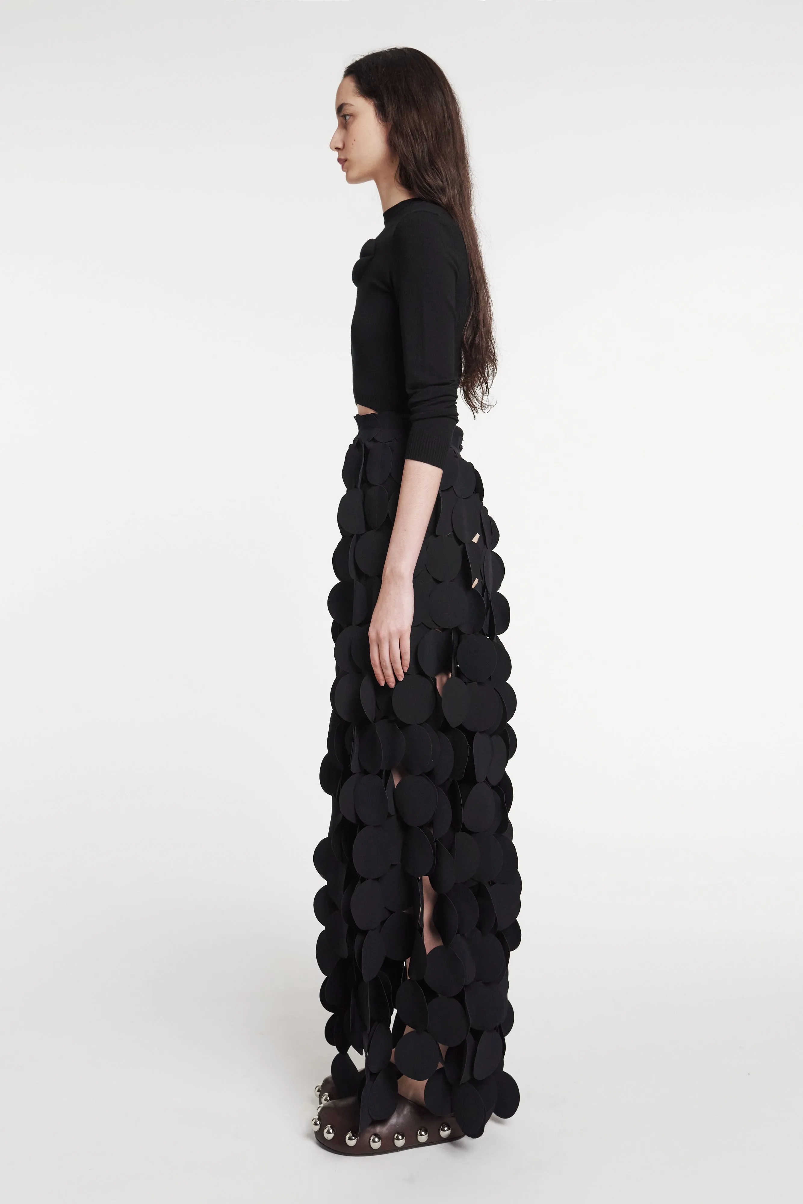 Multi Circle Layered Maxi Skirt Black