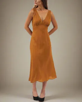 Natalia Orange Midi Linen Slip Dress