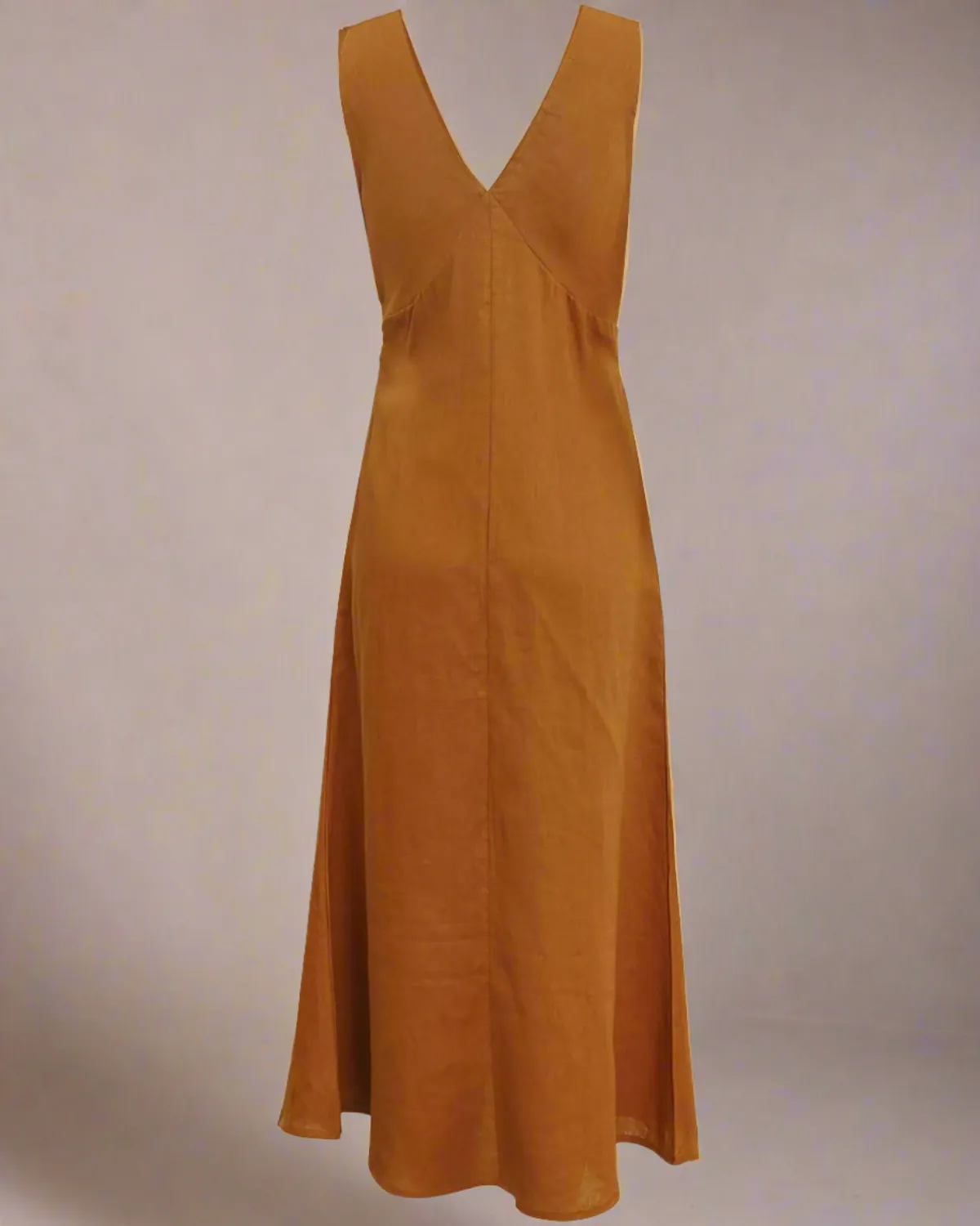 Natalia Orange Midi Linen Slip Dress