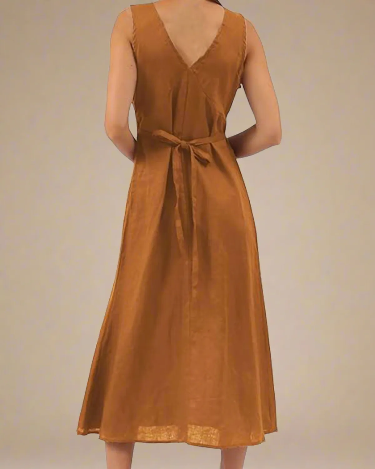 Natalia Orange Midi Linen Slip Dress