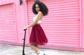 Over the Knee Cherry Red Tulle Skirt