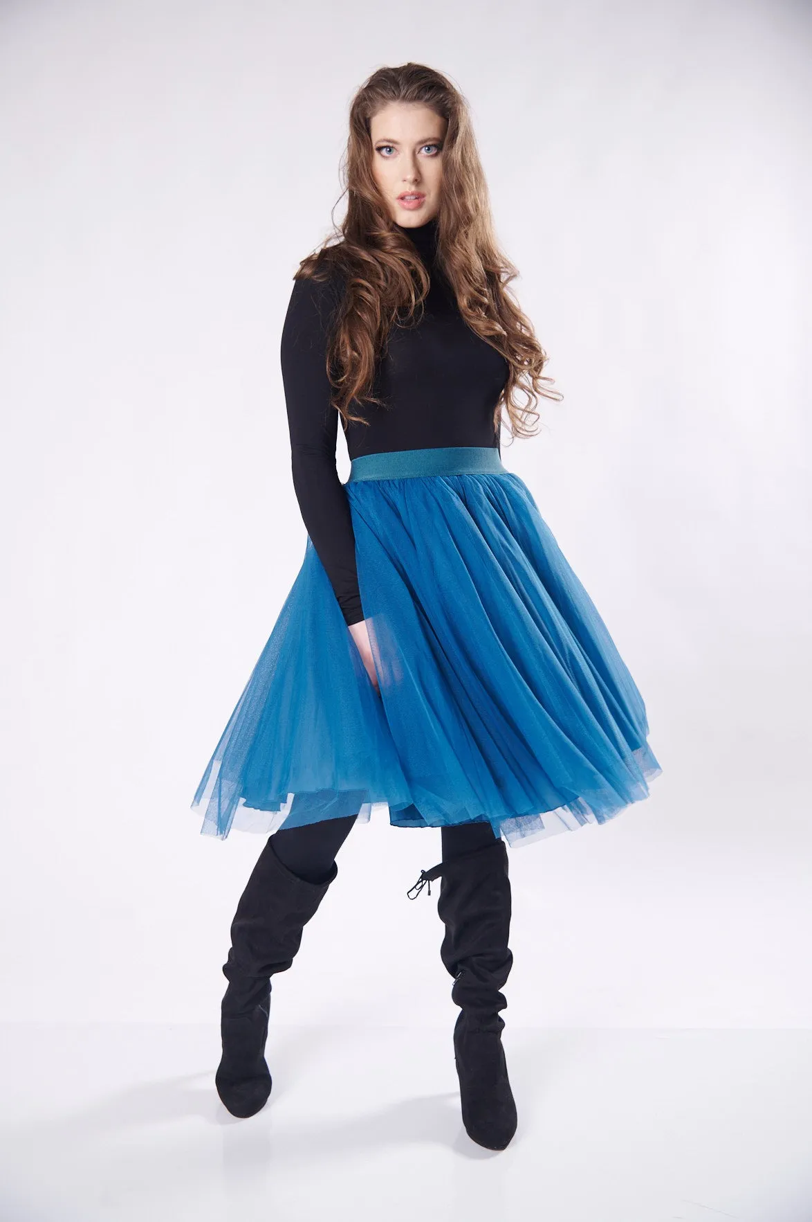 Over the Knee Petrol Blue Tulle Skirt